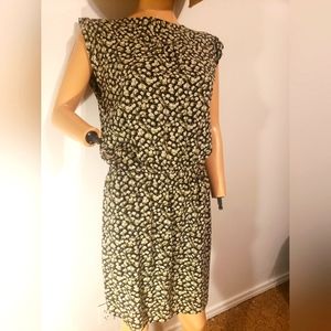 HM Floral Mini Ruffle Sleeve Dress Cream Black Yellow Cinched Waist Size 8